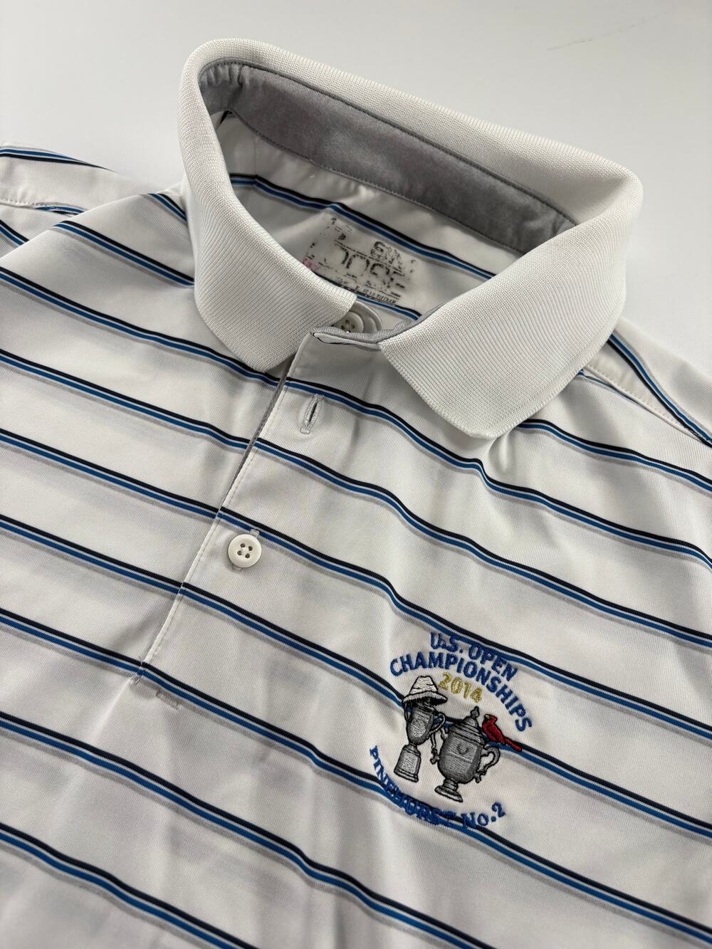 Under Armour Men's Small Polo White Striped US Open 2014 Pinehurst No. 2